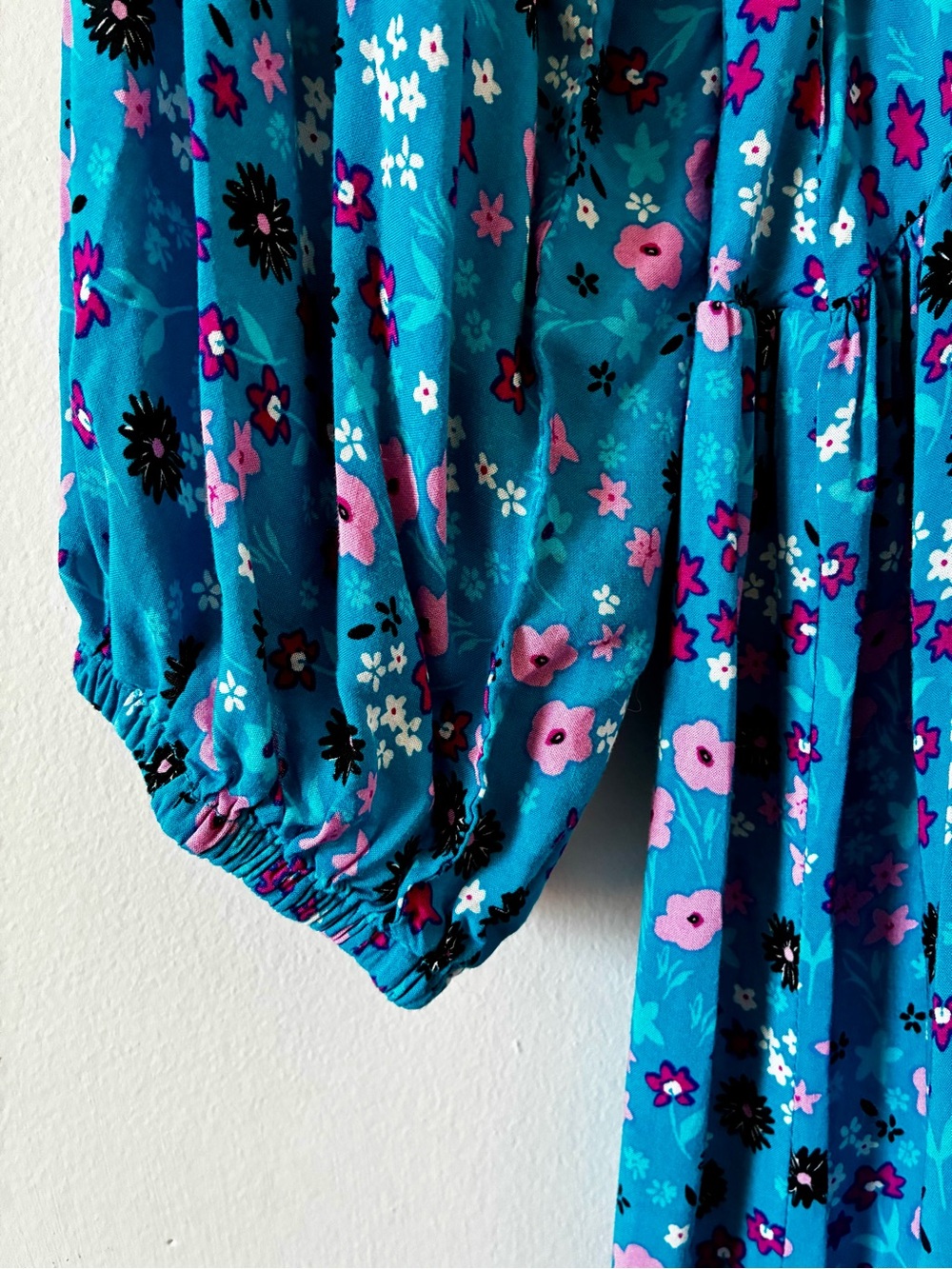 CALVIN KLEIN Teal Ditzy Floral Long-Sleeve Tiered Dress- Size 14 - Picture 6 of 13